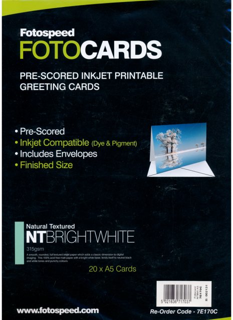 Fotospeed Natural Textured Bright White 315gsm, Pre-Scored Cards, A5 x 20