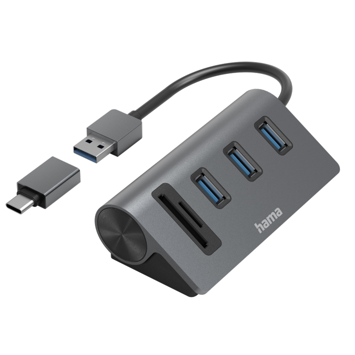 Hama USB 2.0 Hub Card Reader Tisch-Einbau 60/80mm 3x USB Port