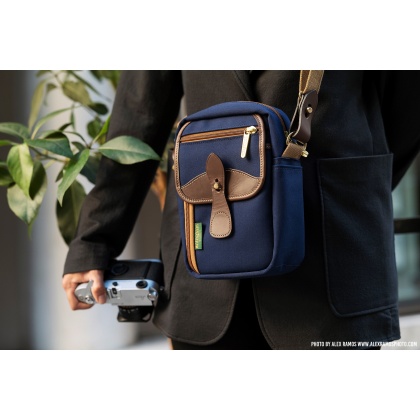 Billingham Airline Stowaway Camera Shoulder Bag, Navy Canvas-Chocolate Trim Billingham Airline Stowaway Camera Shoulder Bag, Navy Canvas-Chocolate Trim