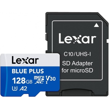 Lexar 128GB microSD Blue Plus R100 V10 with SD adapter