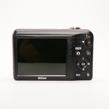 Used Nikon Coolpix A10 digital compact camera, red