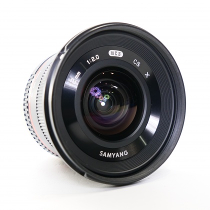 Used Samyang MF 12mm f2 lens for Fujifilm X, black