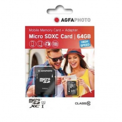 AGFAPHOTO 64GB Micro SDXC UHS-1 U3 V30 with SD Adapter