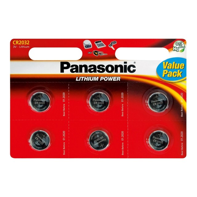 Panasonic Panasonic CR2032 Lithium battery, six-pack