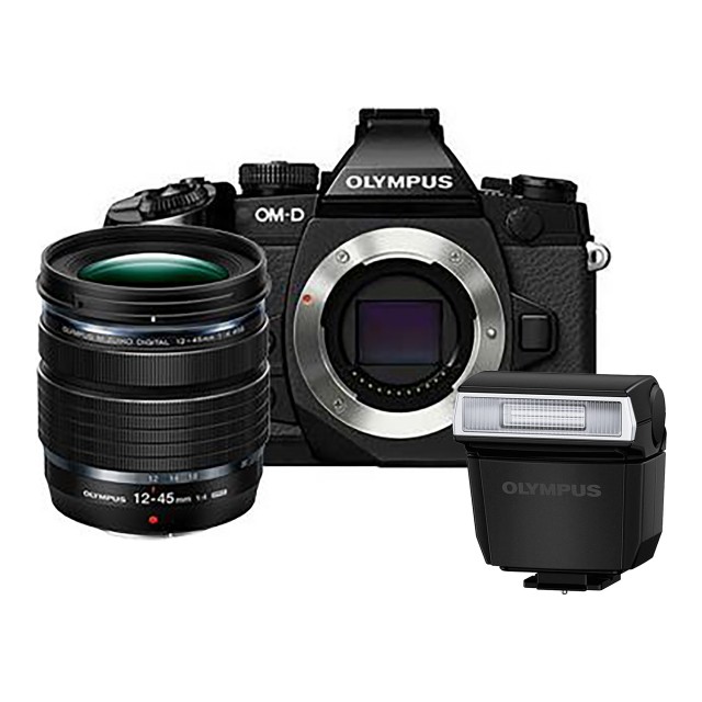 Olympus OM-D E-M1 Mark II Mirrorless Camera, Black with 12-45mm Pro Lens and FL-LM3 Flash