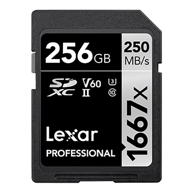Lexar SDXC card, 256gb Pro 1667x V60 U3 250mb/s