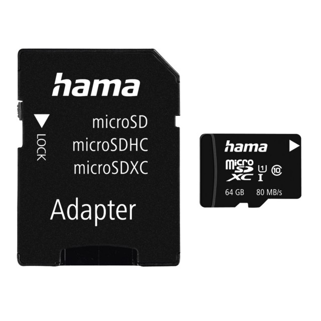 Hama Hama MicroSDXC card, 64GB Class 10 UHS-I 80mb/s + Adapter