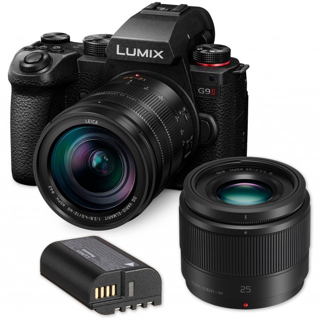 Lumix Panasonic Lumix DC-G9II Mirrorless Camera with 12-60mm Leica and 25mm Lenses plus spare battery