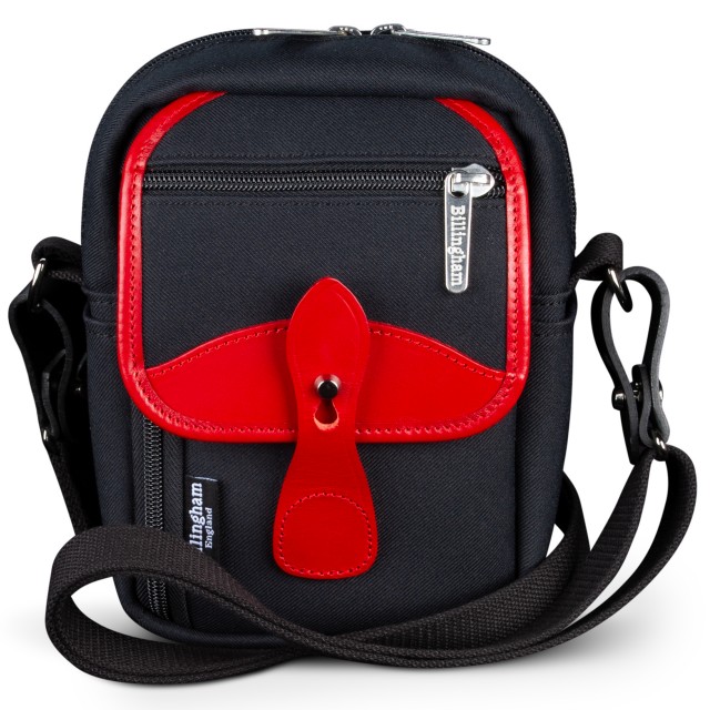 Billingham Billingham Compact Stowaway Camera Shoulder Bag, Black Fibrenyte-Red Trim