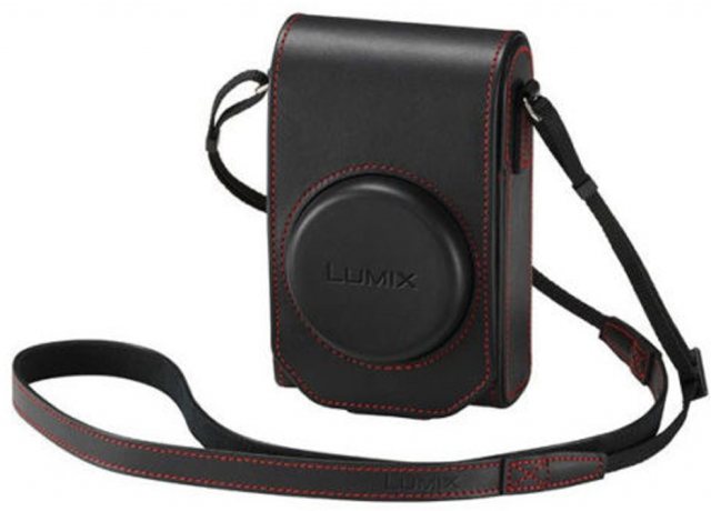 Lumix Panasonic DMW-PHS84XER Black Leather Case for TZ100, Red stitch