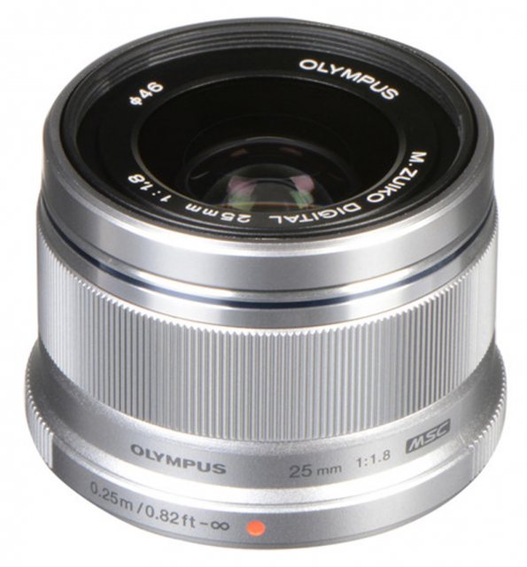 Olympus M.ZUIKO DIGITAL 25mm f1.8 lens, silver