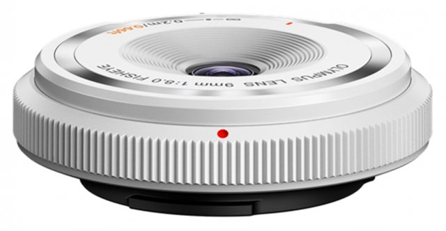 Olympus Body Cap lens 9mm f8 fisheye, white